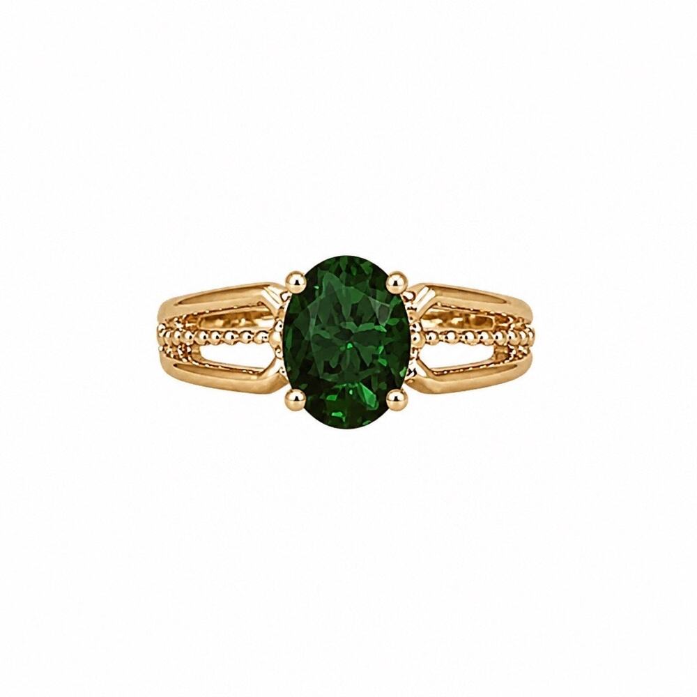 The "Emerald Forest" Oval Green Crystal Ring - Sz 7.5